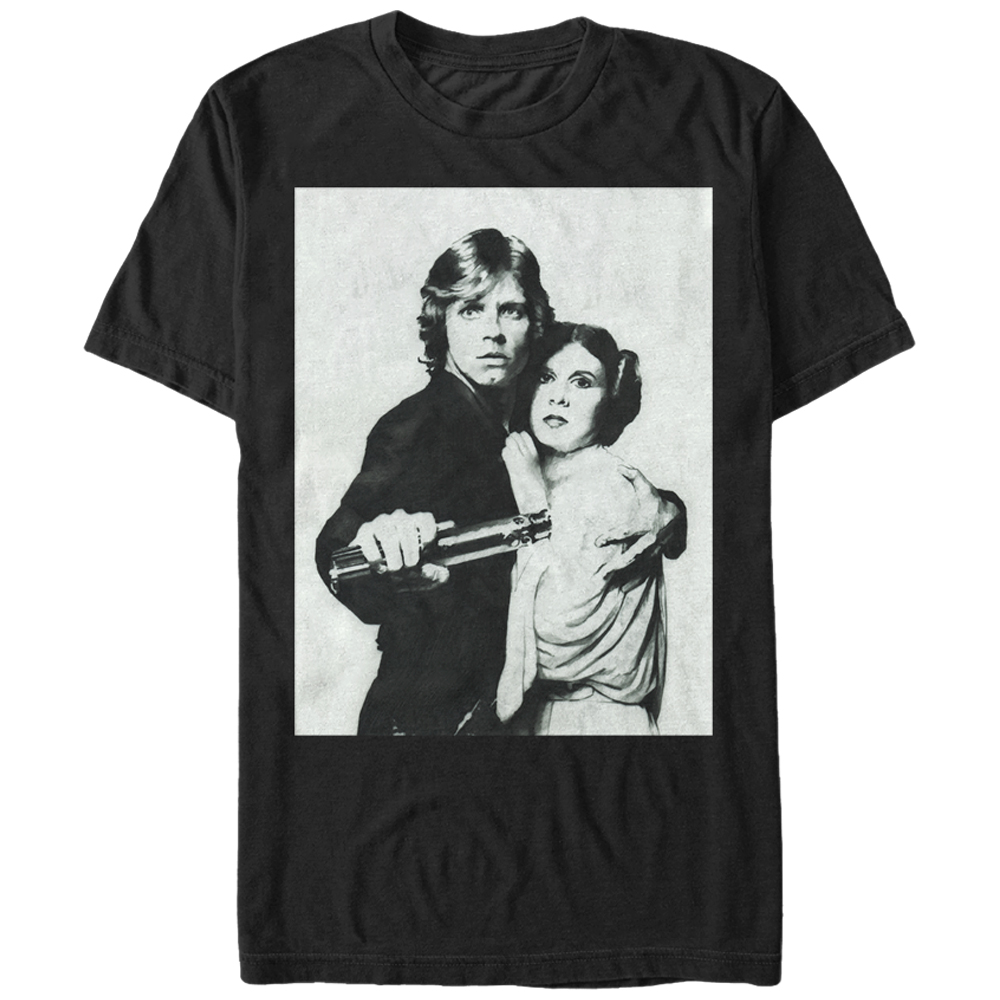 Men's Star Wars Luke and Leia Grayscale Graphic Tee Black Large